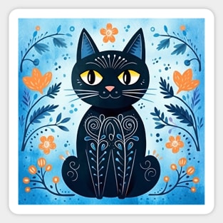 Modern Art Cute Black Cat in a Fall Theme Sticker